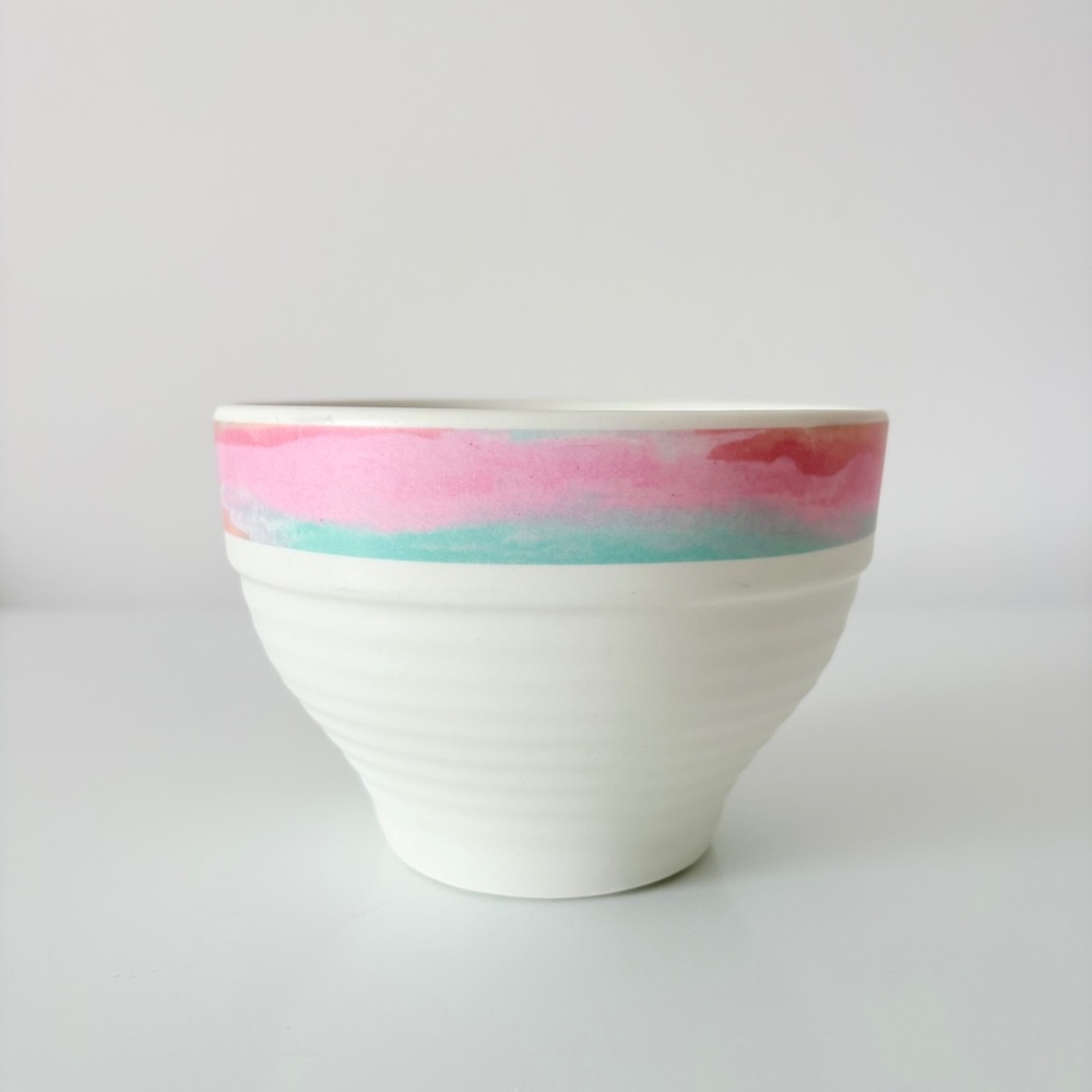 Treasure Craft Mirage Stoneware Cereal Mixing Bowl Pastel Ivory Pink Green USA